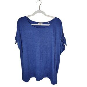 Max Studio Blue Short Sleeve Boxy Blouse Top W Sleeve Ties 2X
